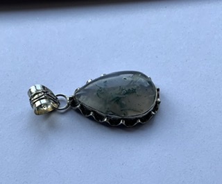 SOLD Moss Quartz .925 Silver Indian Pendant