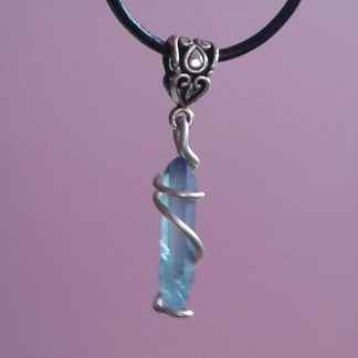 Aqua Aura Crystal Pendant on a 17" Black Leather Necklace