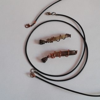 Smoky Crystal Quartz Wand Copper Wired Wrapped on a 16", 18", 20", 24" or 28" Black Leather Necklace