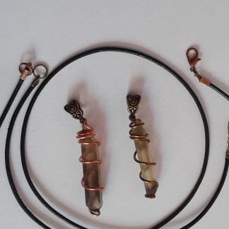Natural Smoky Quartz Necklace - Crystal Quartz Wand Antique Bronze Wired Wrapped on a 16", 18", 20", 24" or 28" Black Leather Necklace